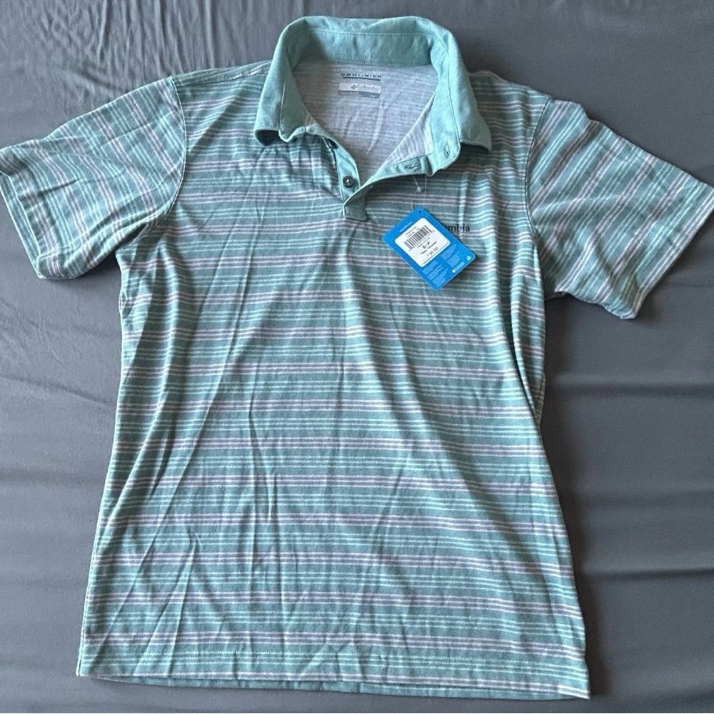 Columbia Sports Wear Small Striped Polo Shirt in Blue and Green NWT